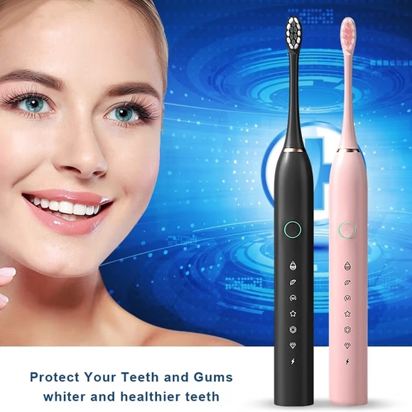 (1) X-2 Sonic Electric Toothbrush Black Rechargeable 4 Brush Heads New - Picture 7 of 11